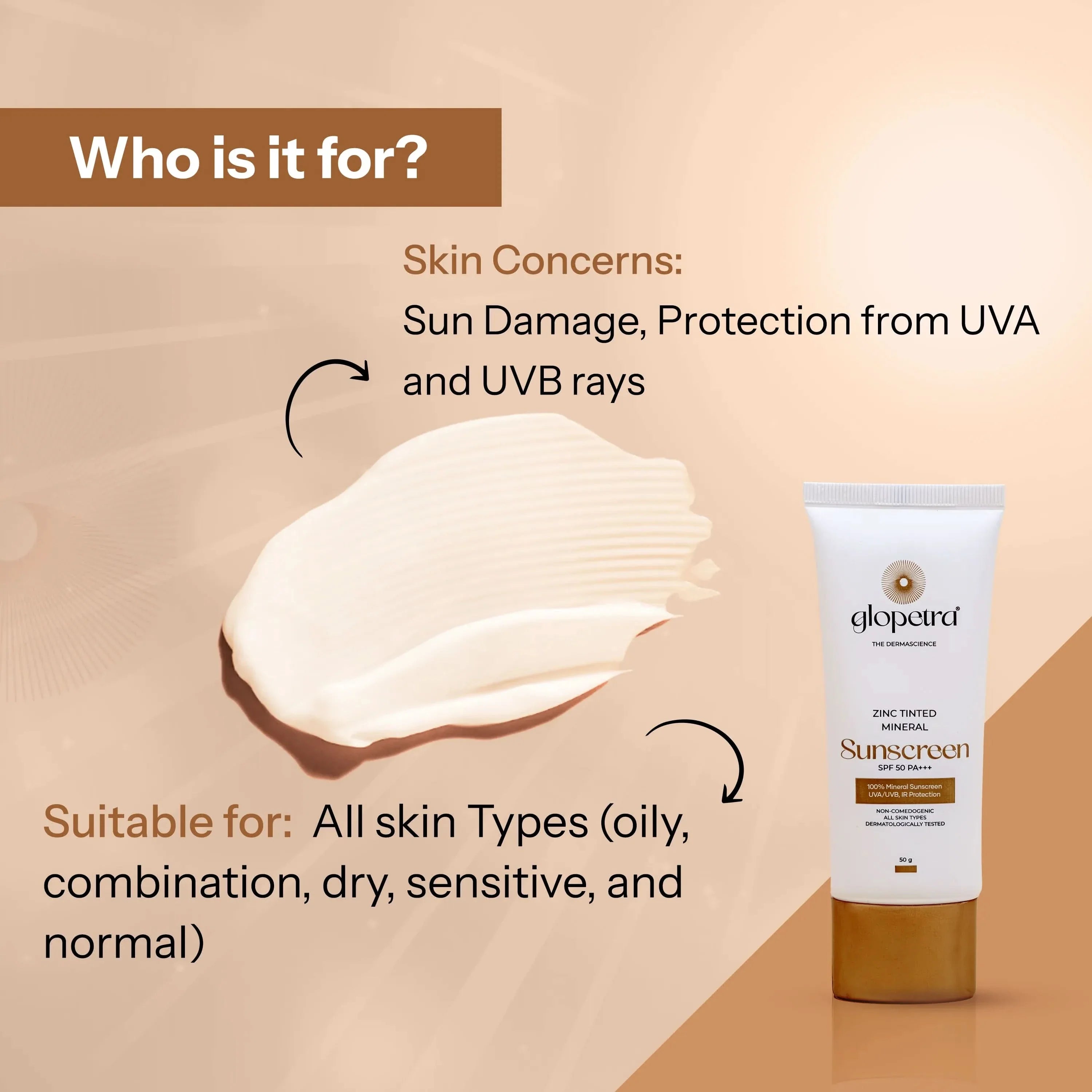 Glopetra Zinc Tinted Mineral Sunscreen Spf 50 Pa+++ - Dista