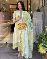 Thumbnail for The52 Multi Women's Gorgeous Linen Silk Fabric Embroidered Work Straight Kurta Pant and Dupatta Set - Distacart