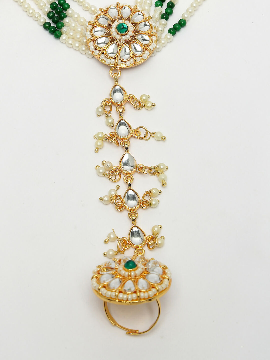 NVR Women's Green Gold-Polished Stone Studded Handcrafted Ring Bracelet - Distacart