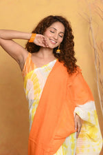 Thumbnail for Very Much Indian Tie & Dye Handloom Mul Cotton Saree - Orange Yellow - Distacart