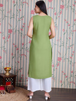 Thumbnail for Ode by House of Pataudi Embroidered Thread Work Straight Kurta with Palazzos - Distacart