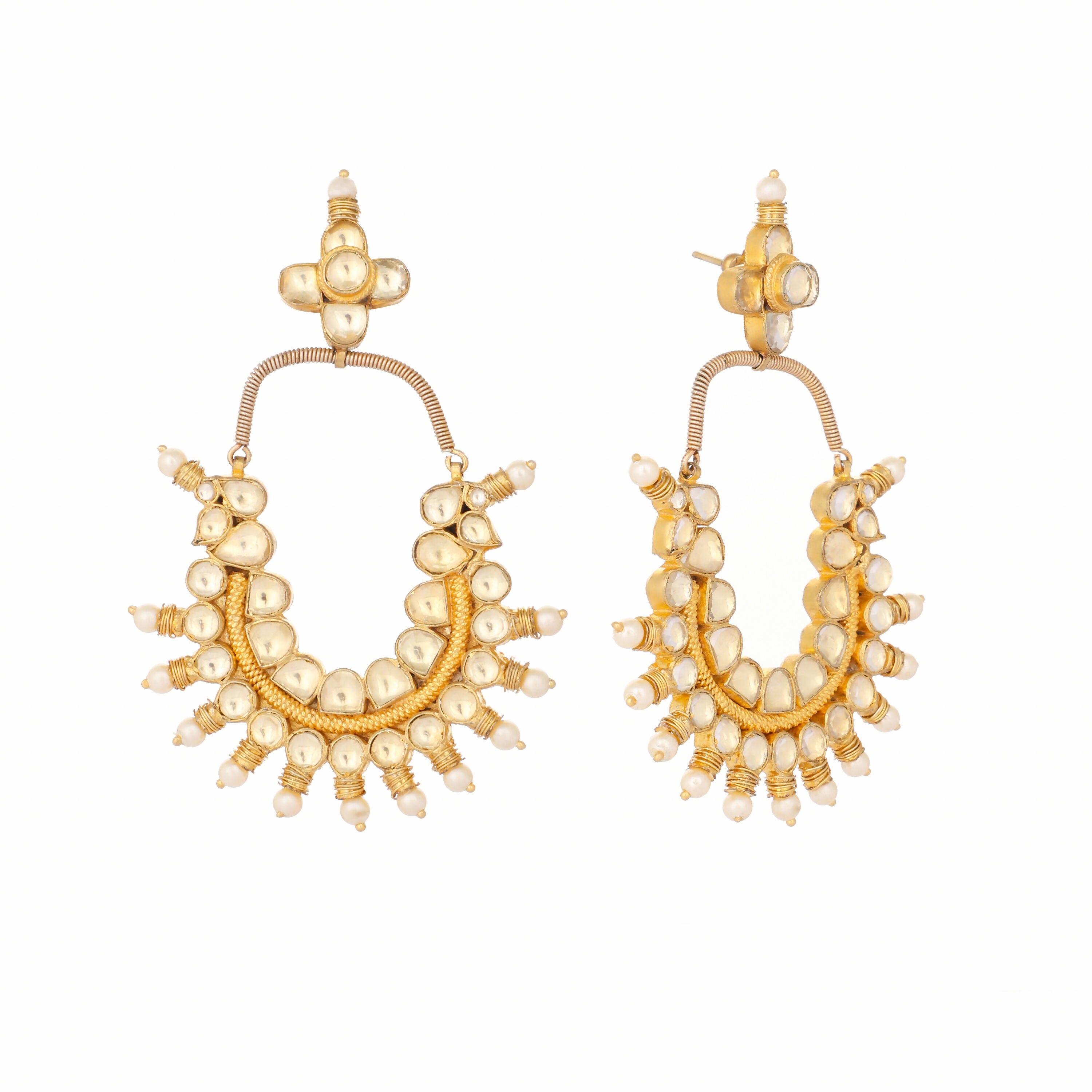Nuyug 22k Gold Plated Royal Pearl Accent Kundan Earrings