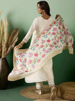 Thumbnail for Sangria Embroidered A-Line Kurta With Trousers & Dupatta