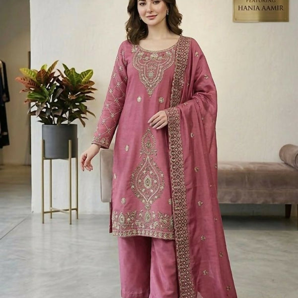 Teeya Creation Pink Color Gimmychu Silk Embroidery Work Wedding Wear Salwar Suit - Distacart
