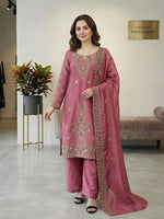 Thumbnail for Teeya Creation Pink Color Gimmychu Silk Embroidery Work Wedding Wear Salwar Suit - Distacart