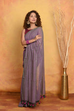 Thumbnail for Very Much Indian Designer Mul Cotton Handloom Saree with Sequins - Dual Tone Lavender - Distacart