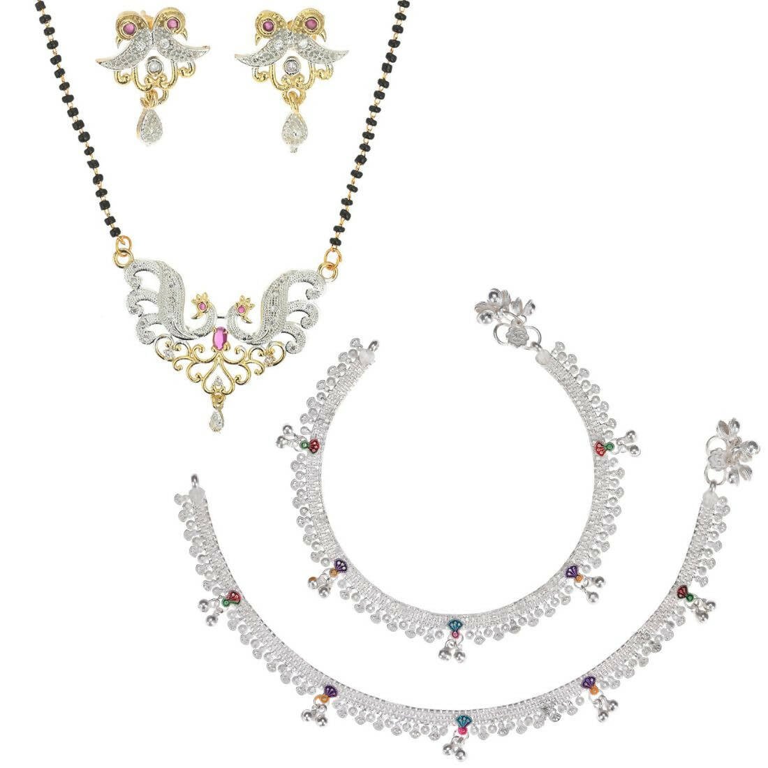 AanyaCentric Gold-plated Mangalsutra Pendant Earring Set & Silver Plated Anklet - Distacart