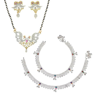 AanyaCentric Gold-plated Mangalsutra Pendant Earring Set & Silver Plated Anklet - Distacart