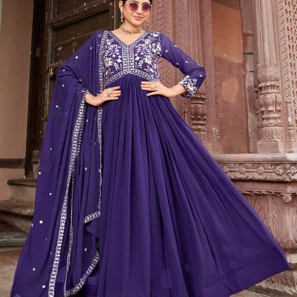 Joban Fashion Purple Readymade Kurta Set With Sequence embroidery Work