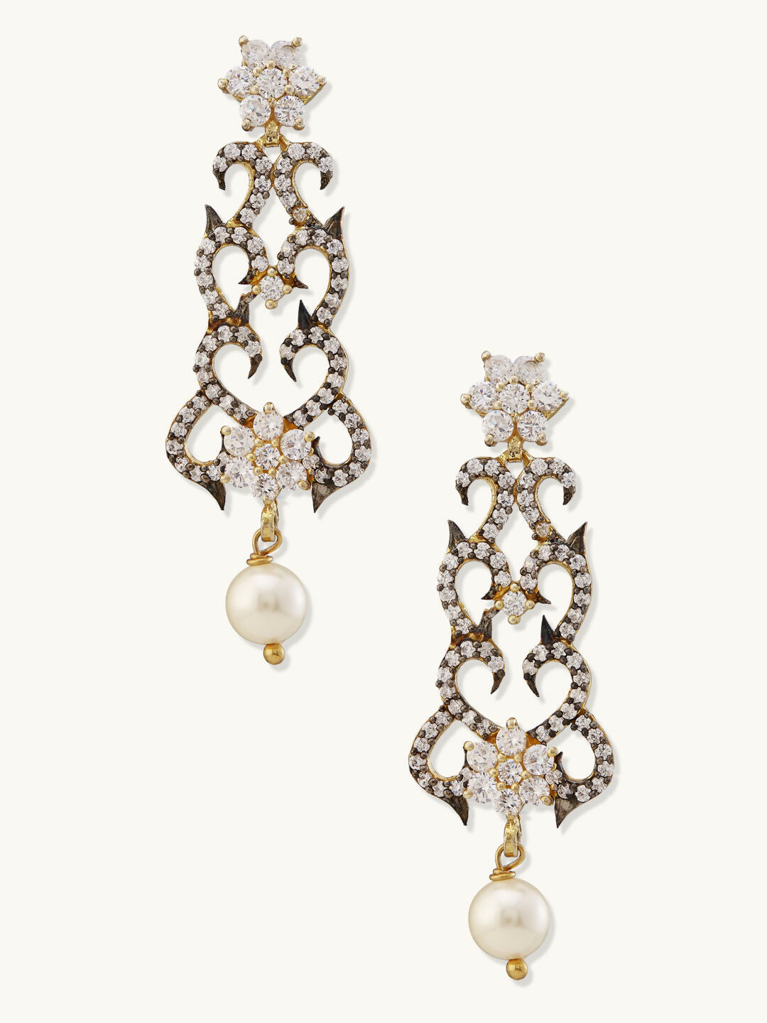 Nuyug 22K Gold-Plated Cubic Zirconia Studded & Pearl Beaded Necklace Set