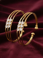 Thumbnail for NVR Women Set of 2 Gold Plated CZ Stone Adjustable Bangle - Distacart