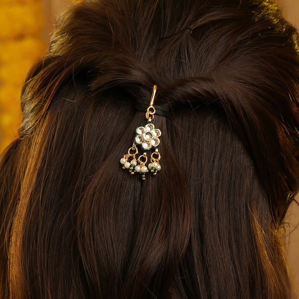 Ruby Raang Hair Brooch With Flower Kundan Pearl - Distacart