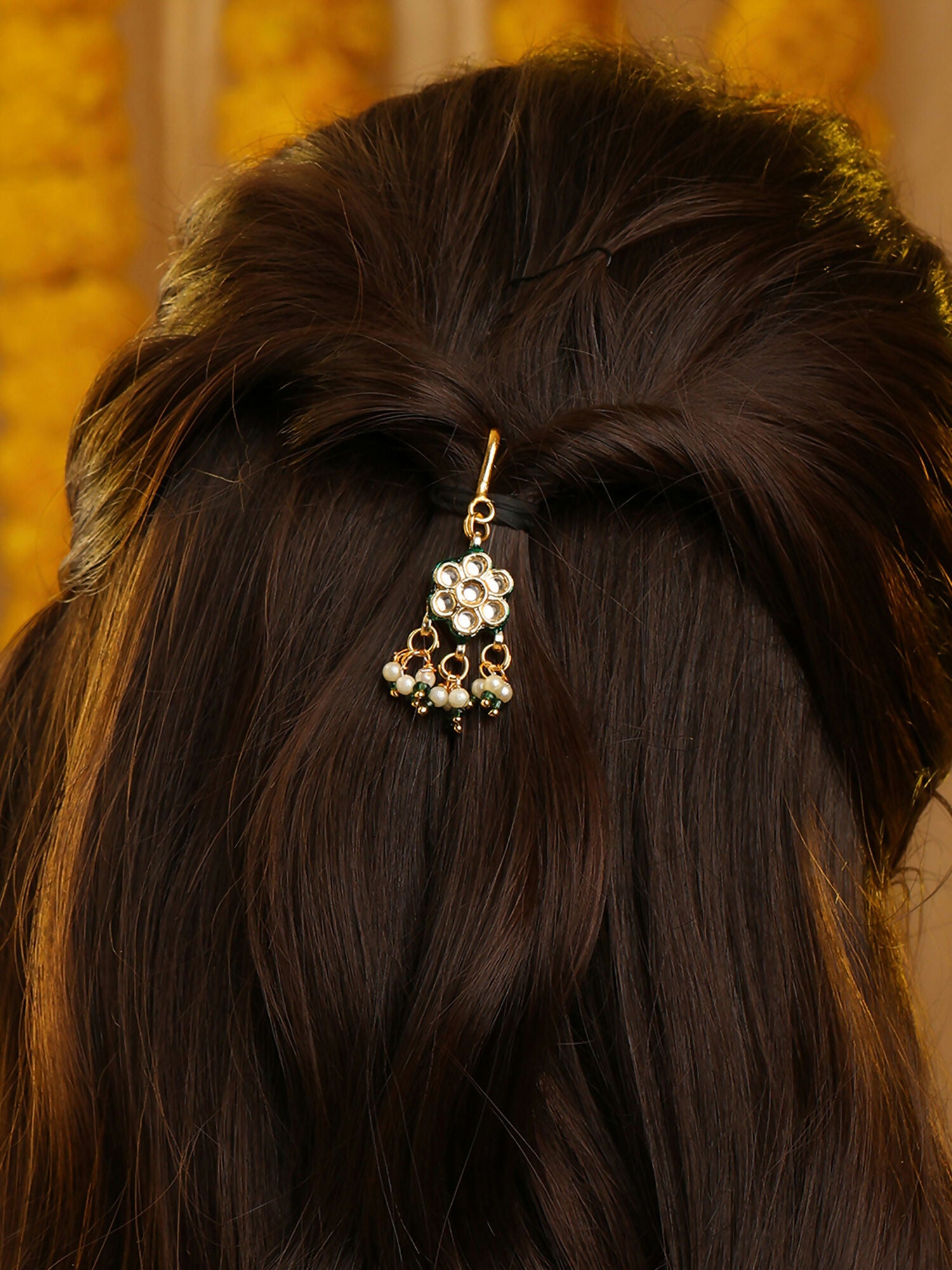Ruby Raang Hair Brooch With Flower Kundan Pearl - Distacart