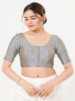 Thumbnail for Joban Fashion Grey Taffeta Silk Elbow Sleeveless Front Open Blouse