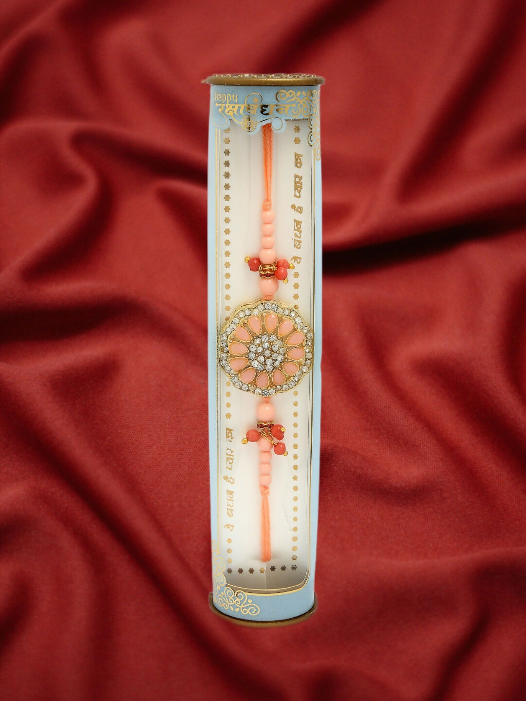 NVR Men Pink Stone-Studded Rakhi With Roli Chawal & Chocolate - Distacart