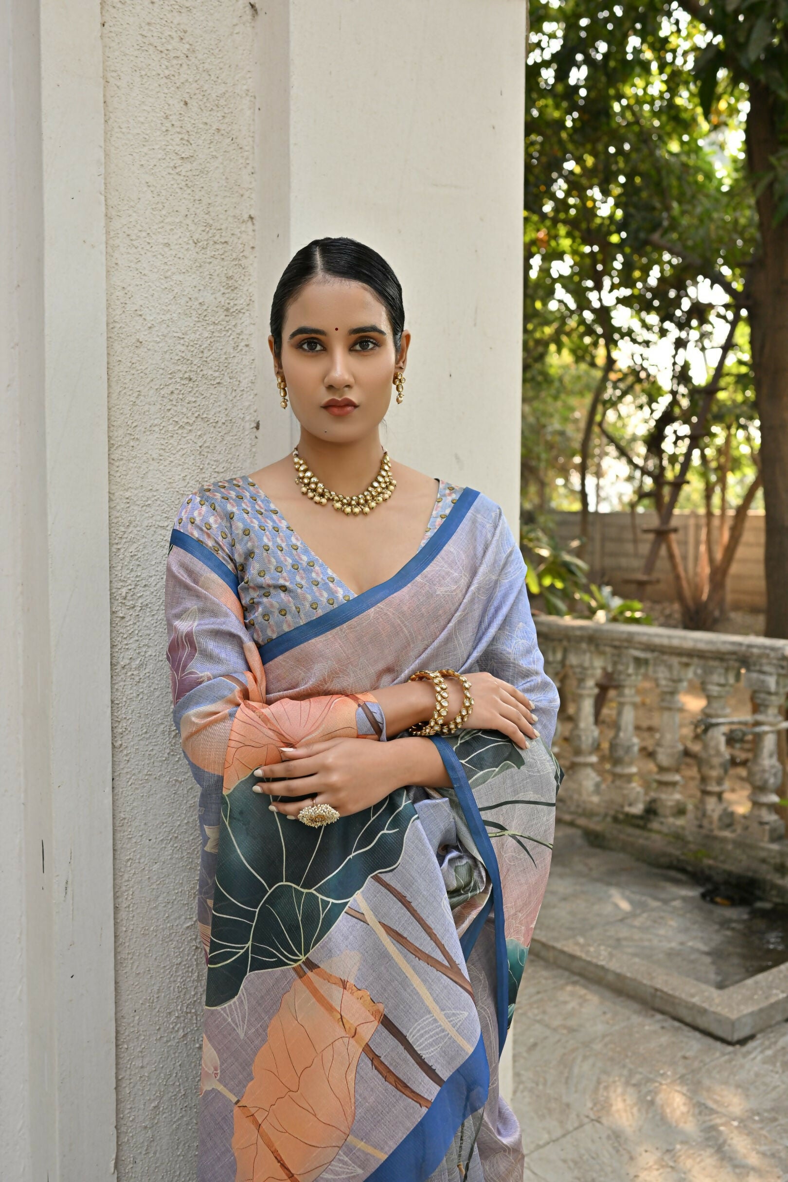 Vishnu Weaves Women's Blue Cotton Silk Saree with Blouse - Distacart