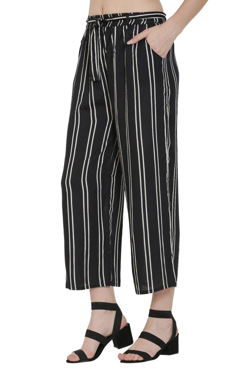 Asmaani Black Color Rayon Fabric Stripped Palazzo