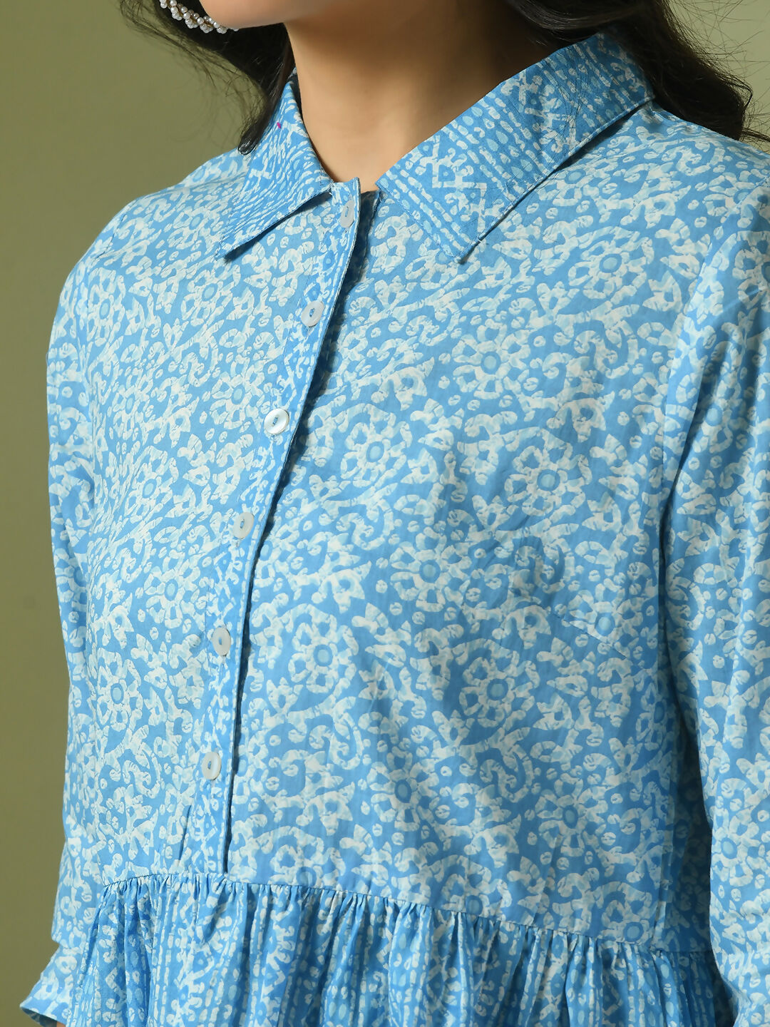 Myshka Women's Blue Embellished Cotton Gathered Party Empire Top - Distacart