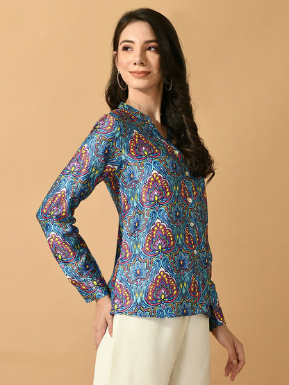 Myshka Women's Multi Satin Printed Smart Shirt - Distacart