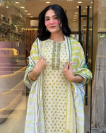 Thumbnail for The52 Multi Women's Gorgeous Linen Silk Fabric Embroidered Work Straight Kurta Pant and Dupatta Set - Distacart