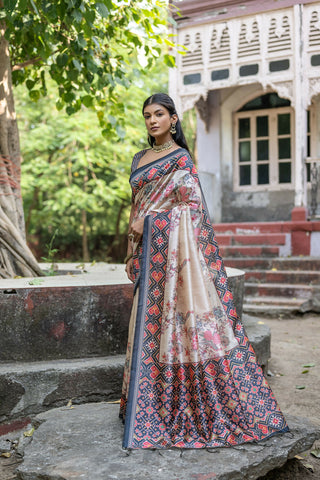 Vishnu Weaves Women's Black Soft Tussar Silk Small Zari Woven Border Saree with Blouse - Distacart