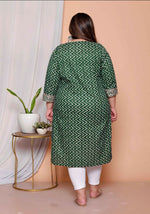Thumbnail for Miravan Womens Plus Size Green Zigzag Print Embroidery Rayon Straight Kurta - Distacart