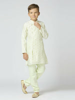 Thumbnail for Joban Fashion Kids Island Full Sleeves Chanderi Kurta, Pyjama Set with Traditional Butta Work - Pista - Distacart