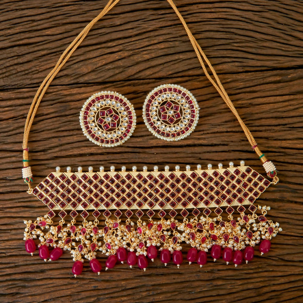 Joban Fashion Women Golden White Ruby Necklace Set - Distacart