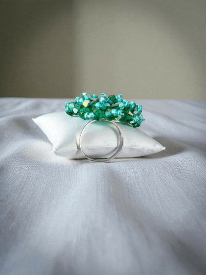 Inhanns Rang-E-Roshan Adjustable Ring – Handmade Crystal Statement Ring - Sea Green - Distacart