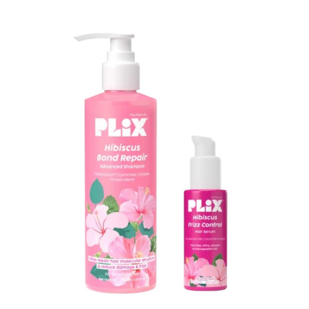 PLIX The Plant Fix Hibiscus Frizz Control Hair Serum + Bond Repair Advanced Shampoo - Distacart