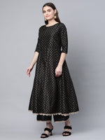 Thumbnail for Ahalyaa Women Black Poly Silk Gold Printed Anarkali Kurta Palazzo Set With Dupatta - Distacart