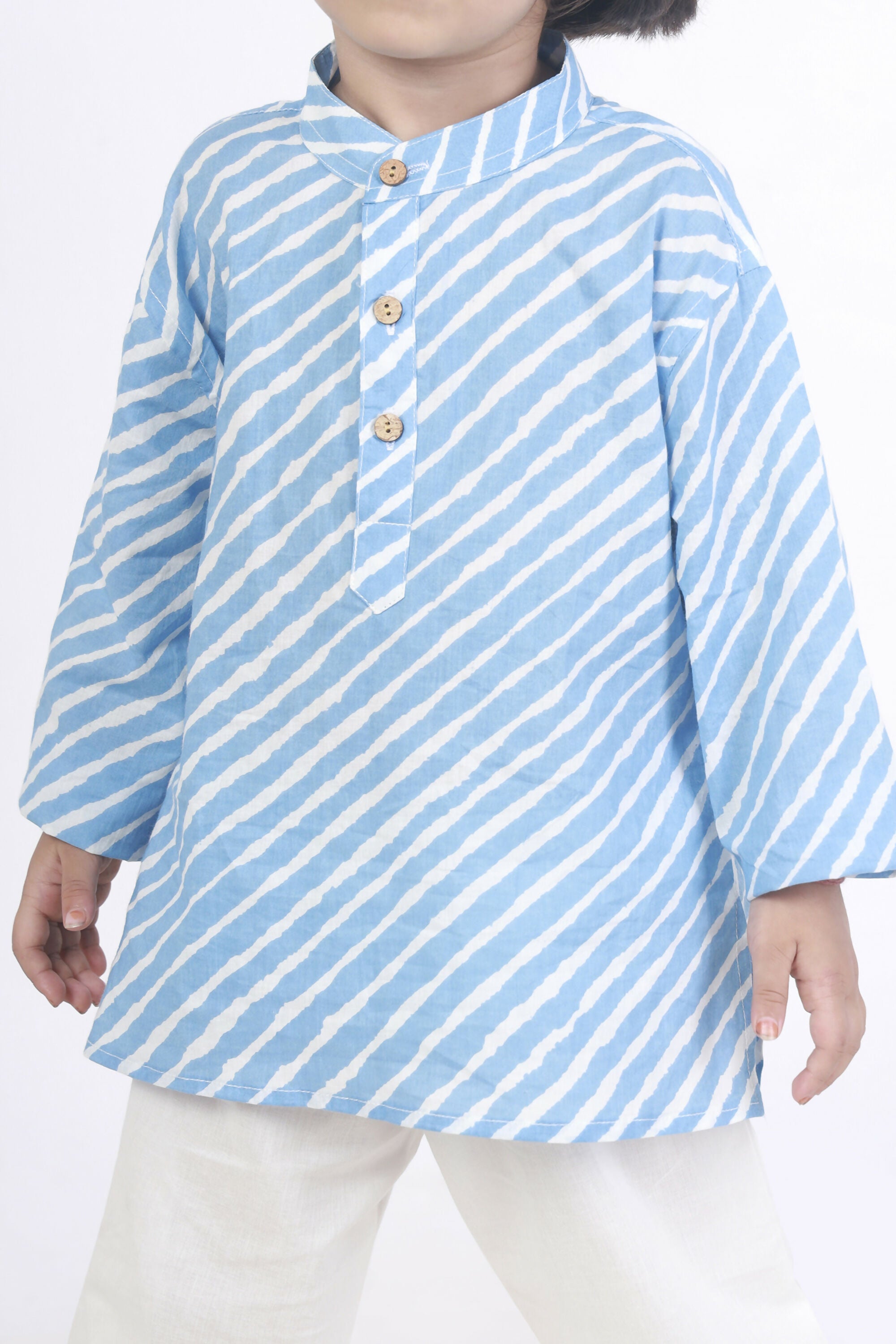 Breathables Kids Cotton Night Suit – Blue Striped Kurta & Pyjama Co-Ord Set For Boys & Girls - Dista