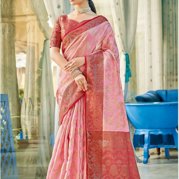 Astita Linen Cotton Light Pink Saree