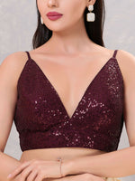 Thumbnail for Joban Fashion Women Sequin Dark-Maroon Stitched Blouse - Distacart