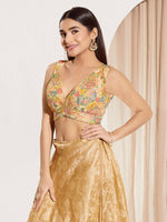 Thumbnail for Joban Fashion Gold Multi Polyester Padded Blouse With V Neck Sleeveless