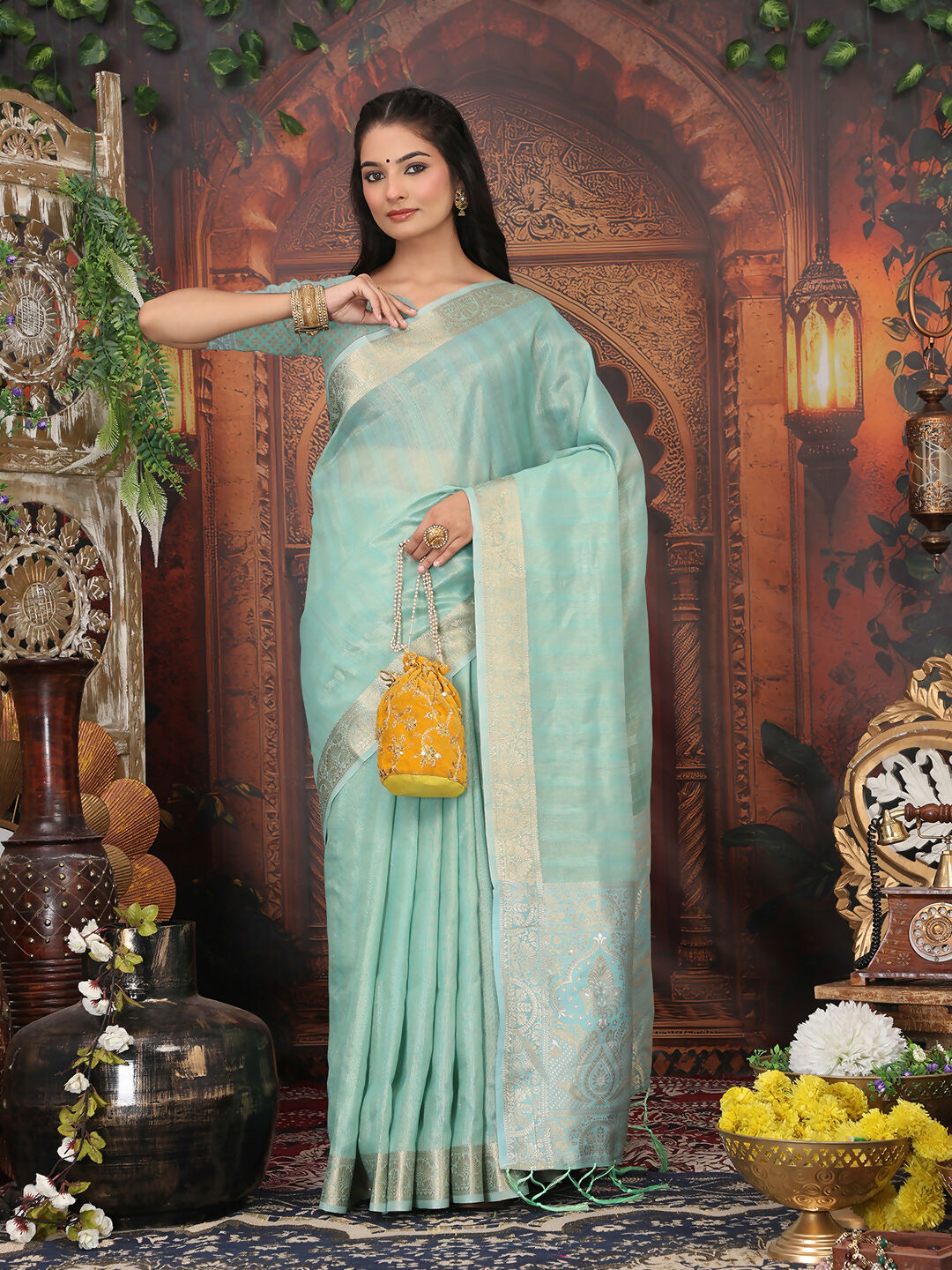 Astita Organza Rama Green Saree