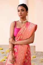 Thumbnail for Joban Fashion Pink Peach Soft Pure Handloom Banarasi Silk Saree