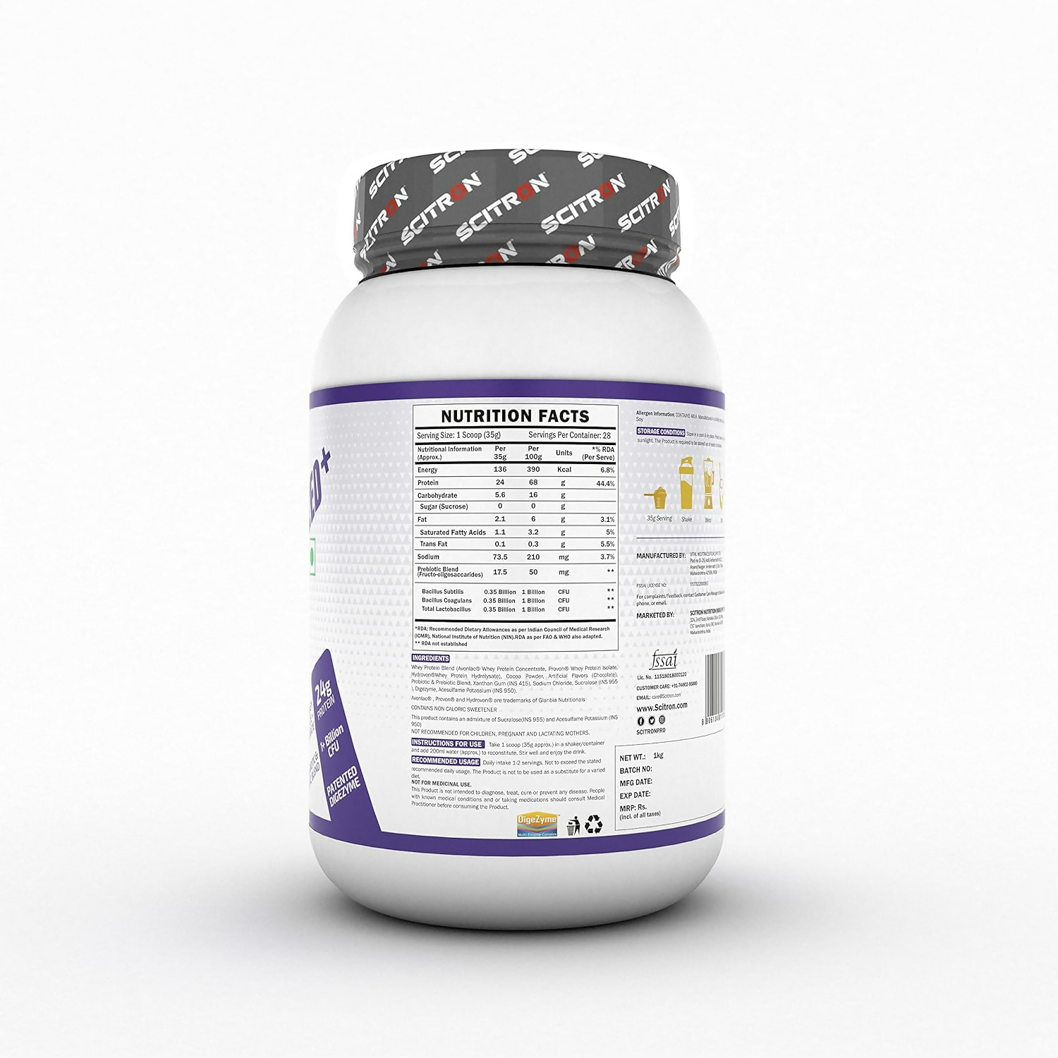 Scitron Whey Hydrolyzed Synbiotic 100% Hydrolyzed Protein Powder Chocolate Flavor