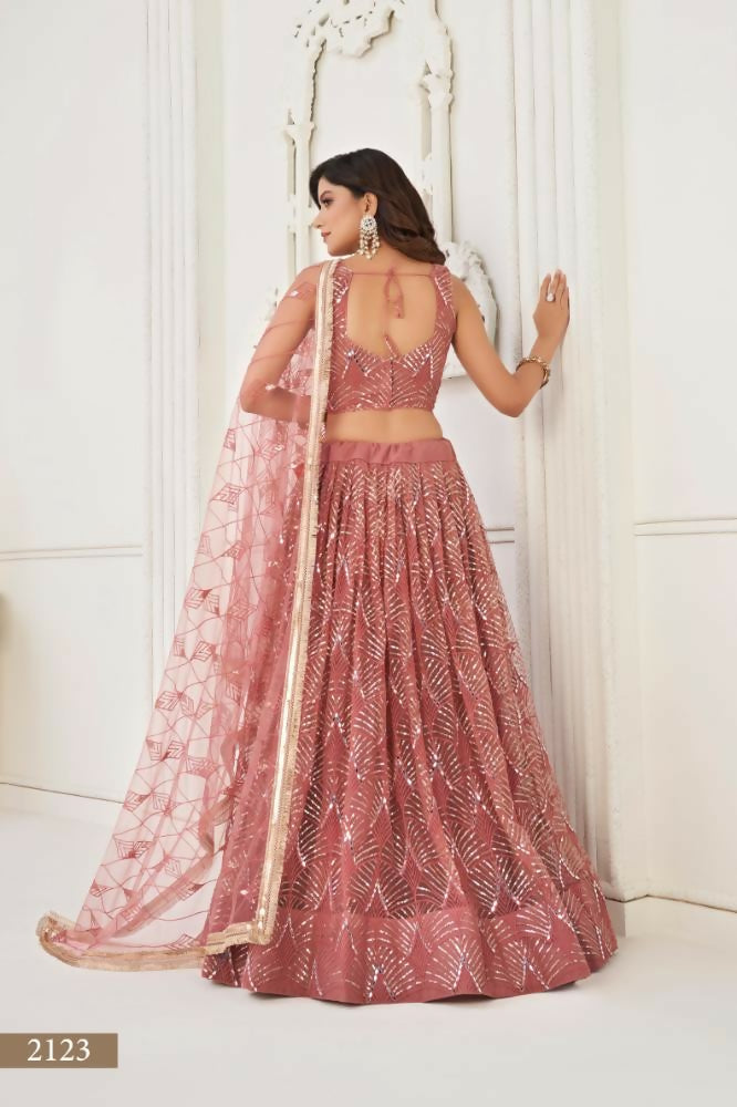 Aastha Fashion Dusty Onion Pink Butterfly Net Tone To Tone Thread Work, Sequence Work And Original Mirror Work Embroidery Wedding Wear Lehenga Choli - Distacart