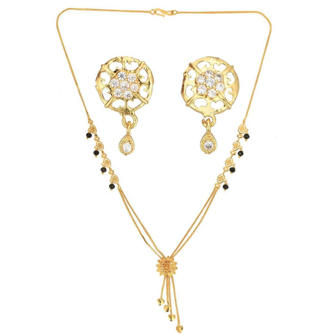 AanyaCentric Gold Plated Short Mangalsutra Set with Earrings - Distacart