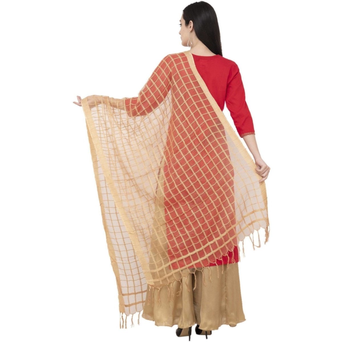 A R Silk Cotton square Regular Dupatta Color Dark Golden Dupatta or Chunni