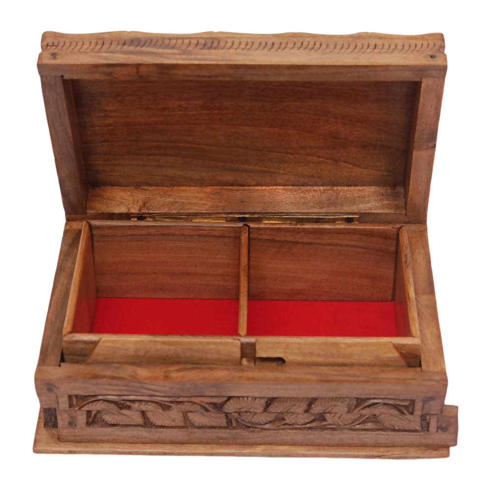 Nizalia Carved Chinar Leaf Handmade Walnut Wood Jewellery Box - Limited Time Offer - Distacart