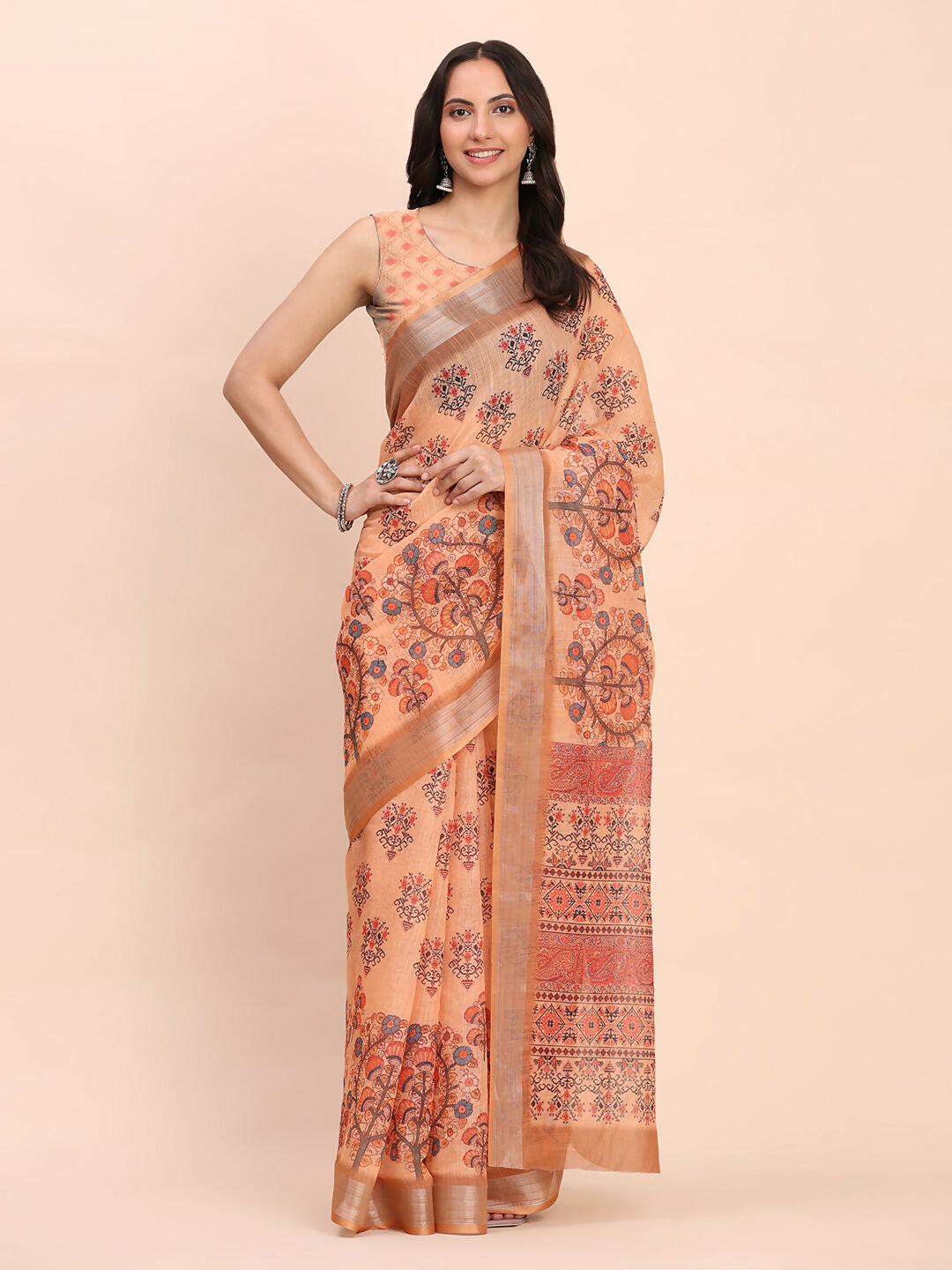 Astita Linen Cotton Orange Saree
