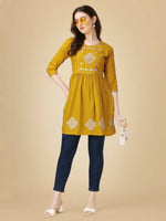 Thumbnail for Aastha Fashion Women's Mustard Viscose Rayon Embroidered Casual Top - Distacart