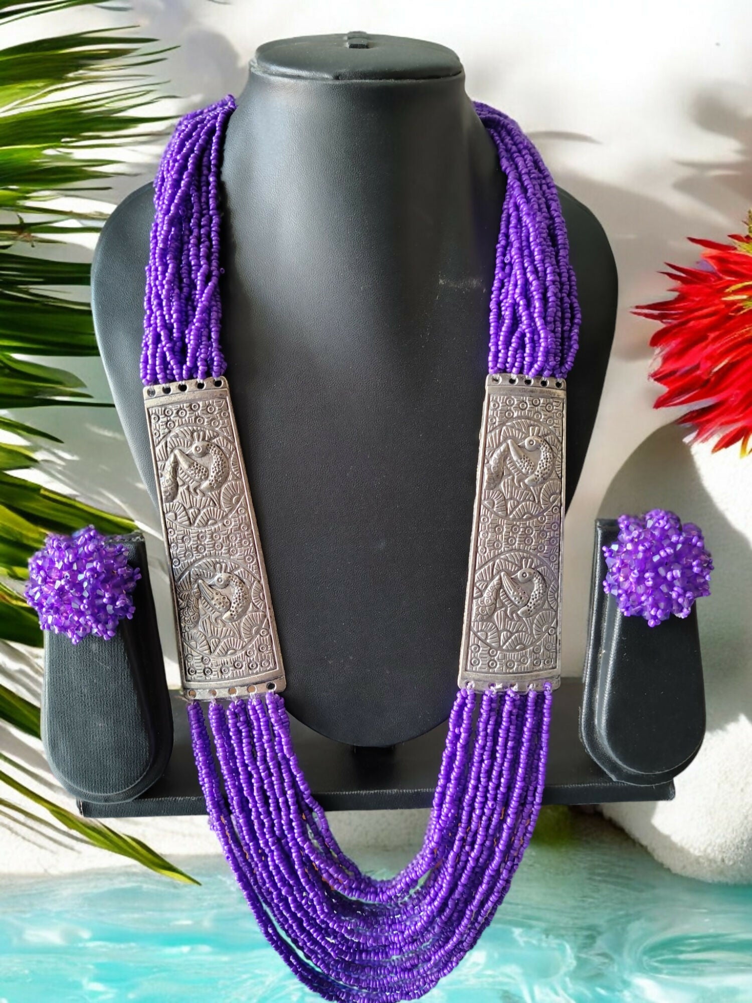 Inhanns Saree Shobha Statement Necklace & Earring Set - Purple Necikace With Earrings - Distacart
