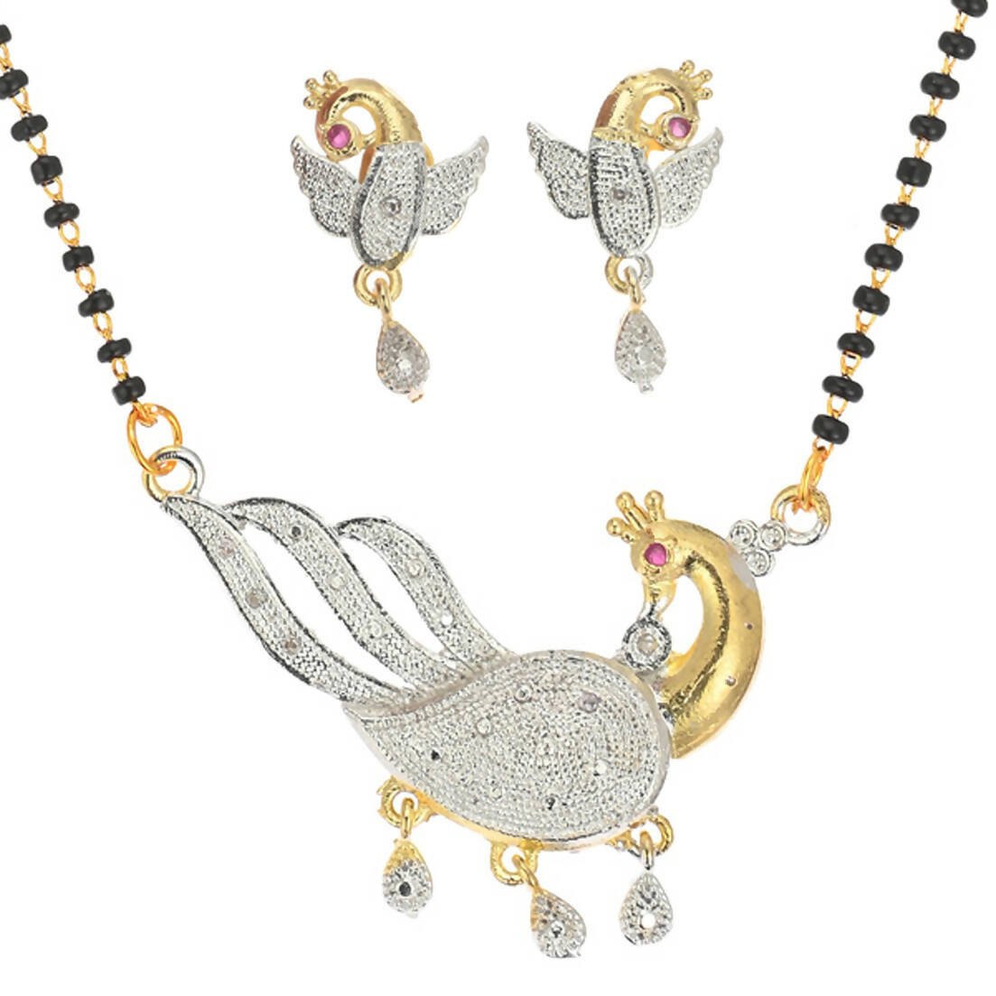 AanyaCentric Gold-plated Mangalsutra Pendant Earring Set & Silver Plated Anklet - Distacart