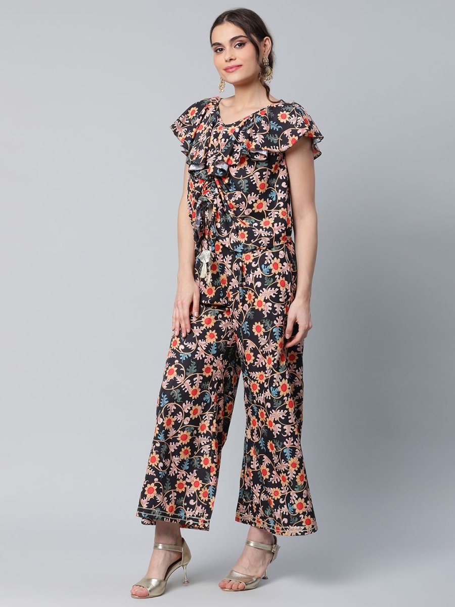 Ahalyaa Women Black Crepe Digital Print Top with Palazzo Set - Distacart