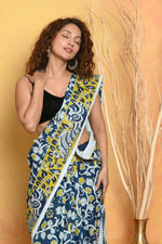 Thumbnail for Very Much Indian Handblock Printed Cotton Saree With Natural Dyes - Distacart