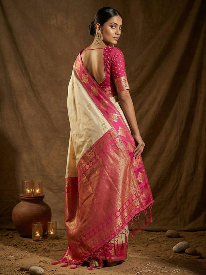 Shree Shyam Fashion Cream Soft Silk Saree - Distacart