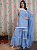 Thumbnail for Ode by House of Pataudi Floral Printed Pure Cotton Straight Kurti with Sharara & With - Distacart